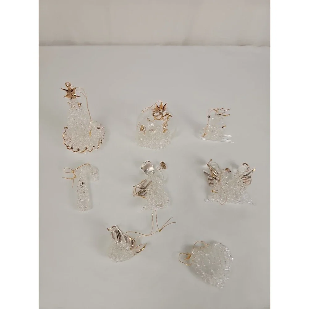 Vintage Spun Glass Christmas Ornament Set of 8 Complete w/ Original Box